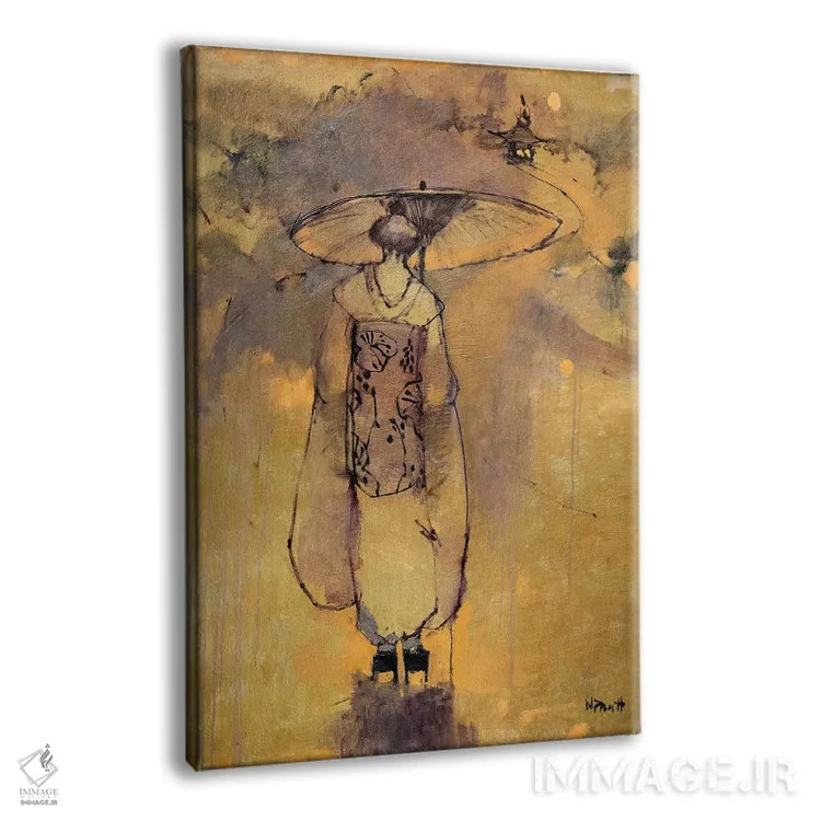 تابلو دکوراتیو گیشا با نور نارنجی اثر مری پرت - نمای پرسپکتیو محصول