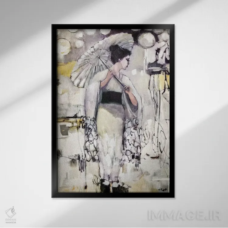 تابلو دکوراتیو فضای گیشا اثر مری پرت - نمای قابدار مشکی