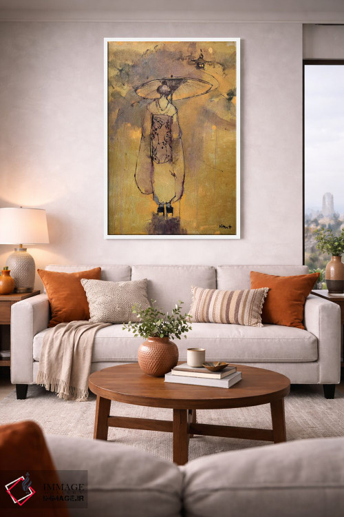 تابلو دکوراتیو گیشا با نور نارنجی اثر مری پرت - D1W