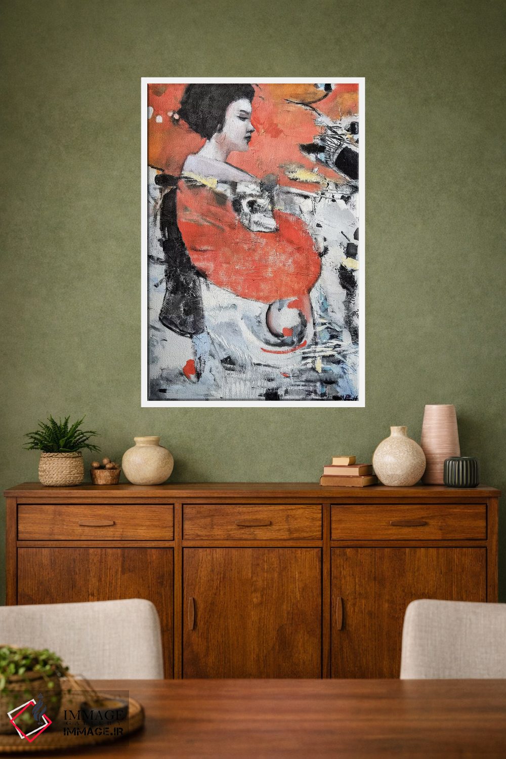 تابلو دکوراتیو گیشا با آستین قرمز اثر مری پرت - D1W