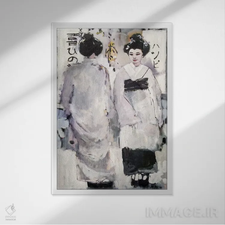 تابلو مدرن گیشای آوایی اثر مری پرت - نمای قابدار سفید