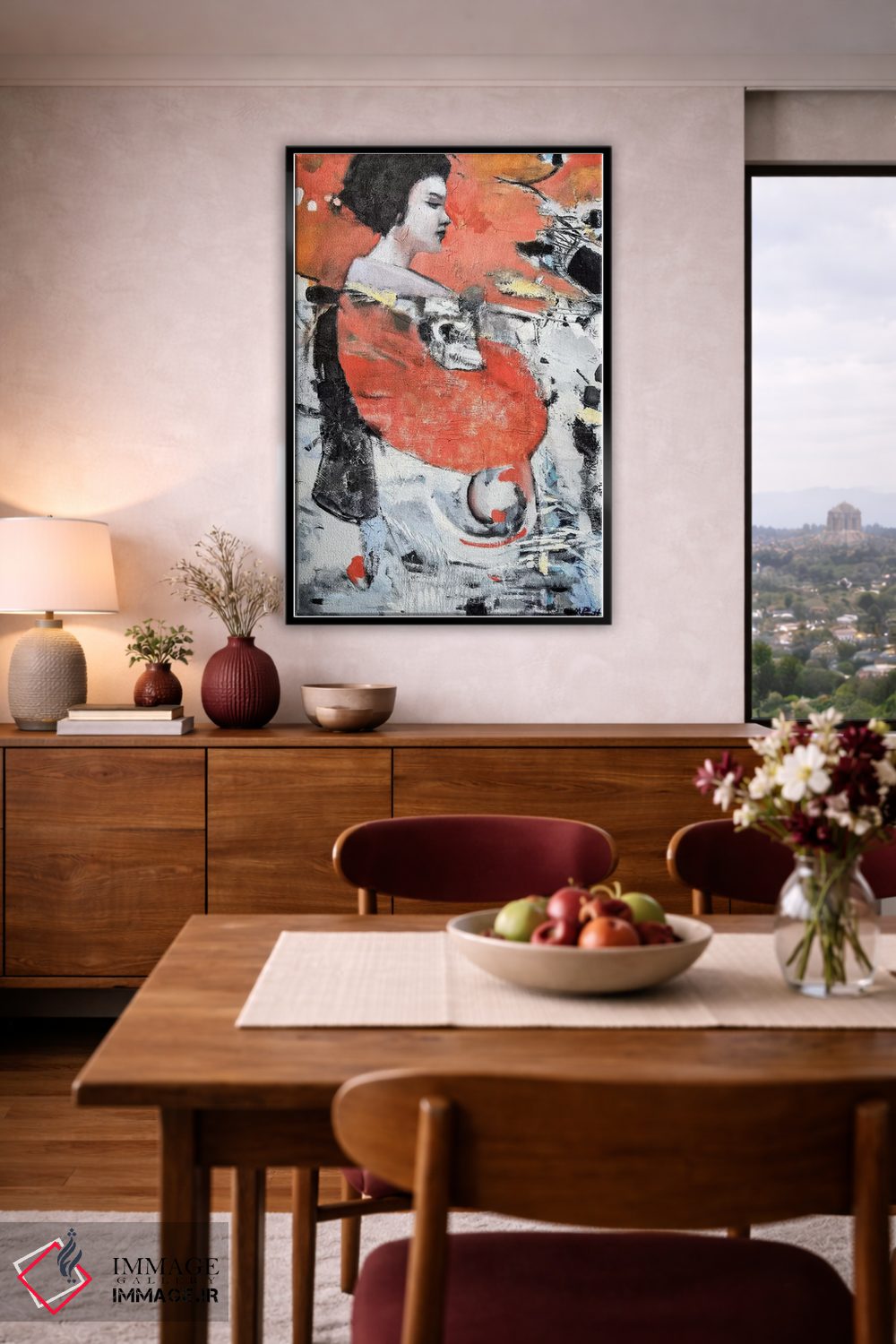 تابلو دکوراتیو گیشا با آستین قرمز اثر مری پرت - D5B