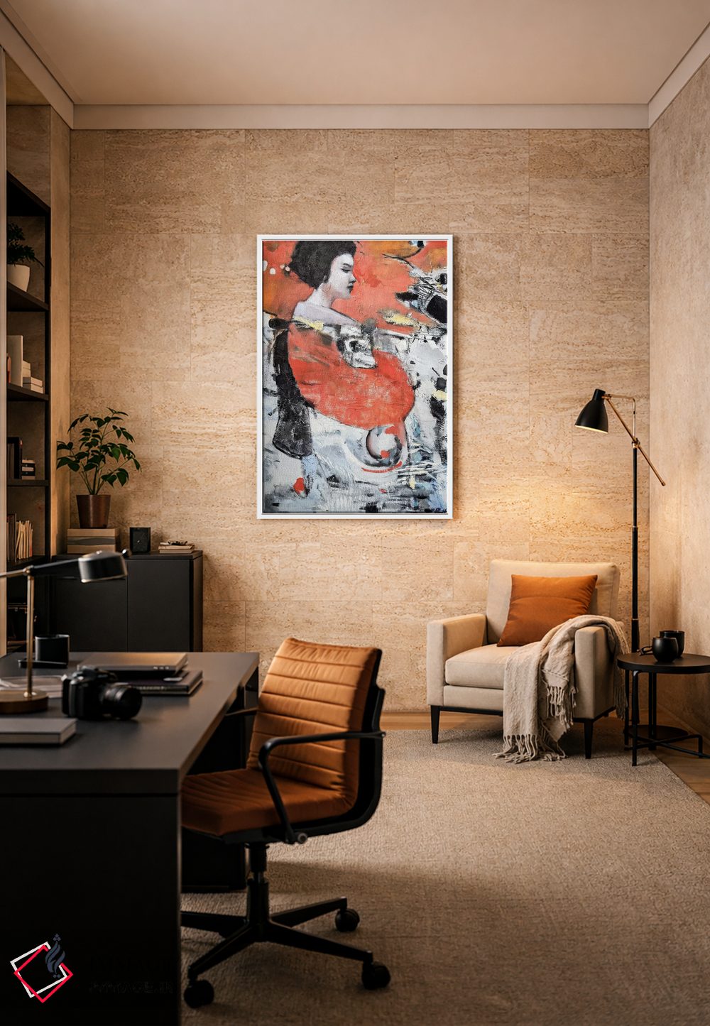 تابلو دکوراتیو گیشا با آستین قرمز اثر مری پرت - D6W