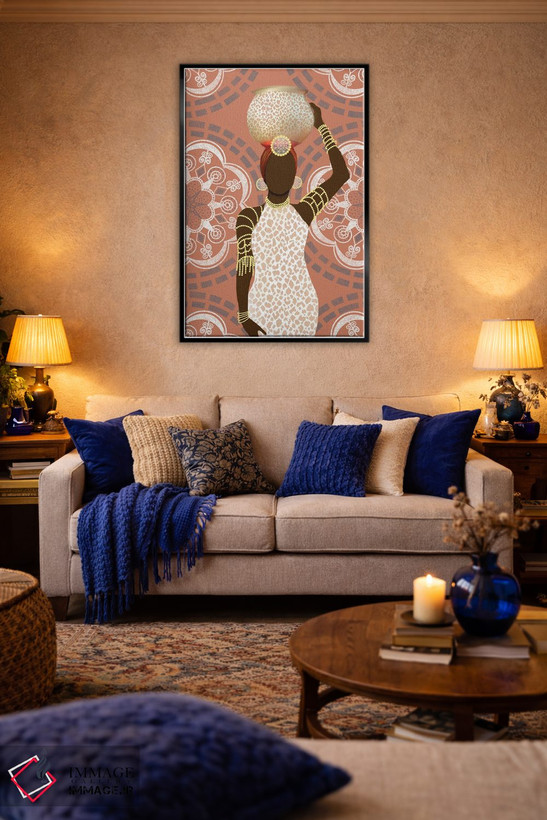 تابلو انتزاعی زن با ماندالا و طرح پلنگی مرجانی اثر متیو پیوتروویچ - D5B