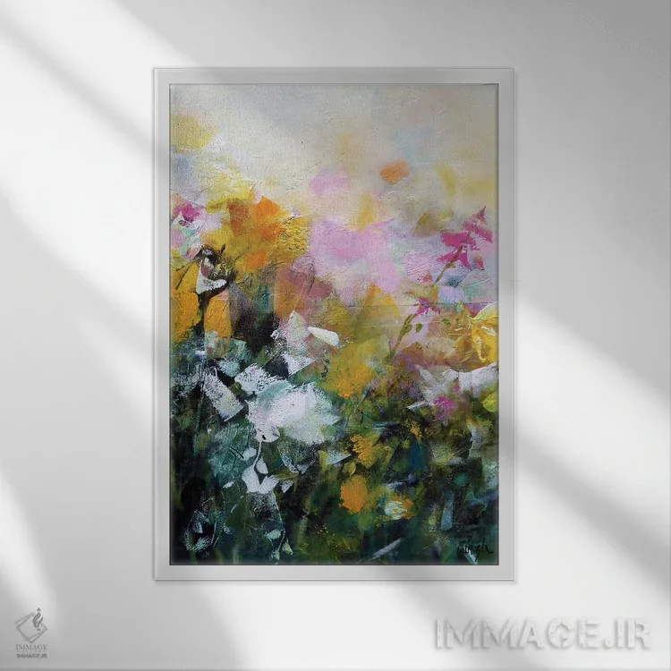 تابلو انتزاعی همیشه گل ها اثر ماریان کووینزین - نمای قابدار سفید