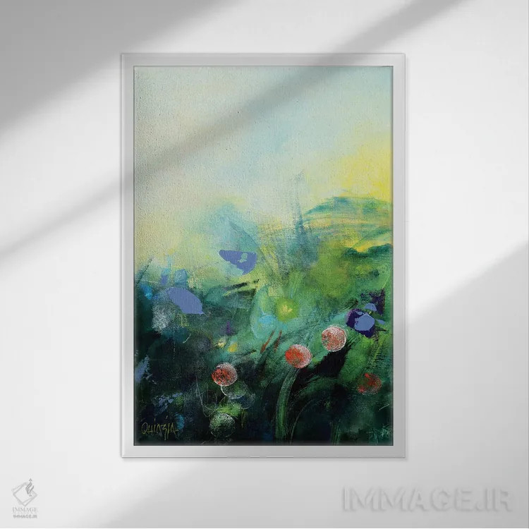 تابلو انتزاعی در انتظار بهار اثر ماریان کووینزین - نمای قابدار سفید