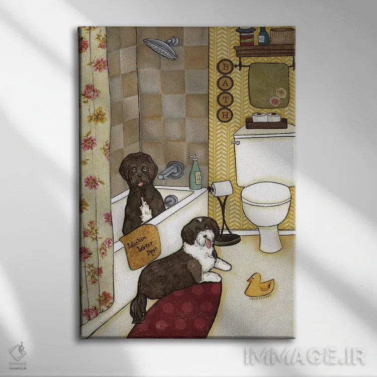 تابلو دکوراتیو شستن سگ های آبی اثر جیمی موراث - نمای روبهرو روی دیوار