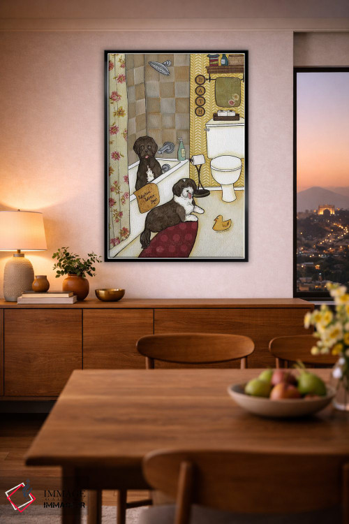 تابلو دکوراتیو شستن سگ های آبی اثر جیمی موراث - D2B