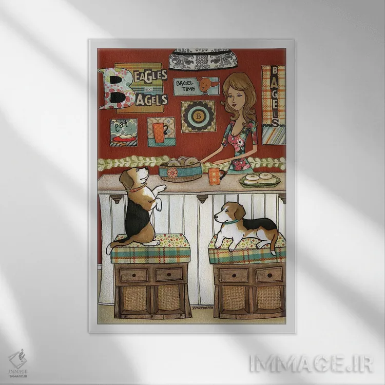 تابلو دکوراتیو بیگل ها و بیگل ها اثر جیمی موراث - نمای قابدار سفید