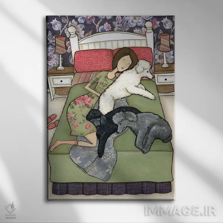 تابلو دکوراتیو پودل های چرت زده اثر جیمی موراث - نمای روبهرو روی دیوار