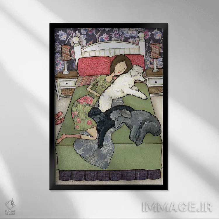 تابلو دکوراتیو پودل های چرت زده اثر جیمی موراث - نمای قابدار مشکی