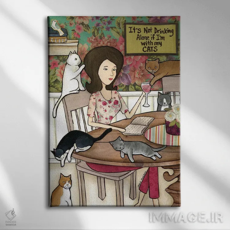 تابلو دکوراتیو با گربه هایم اثر جیمی موراث - نمای روبهرو روی دیوار