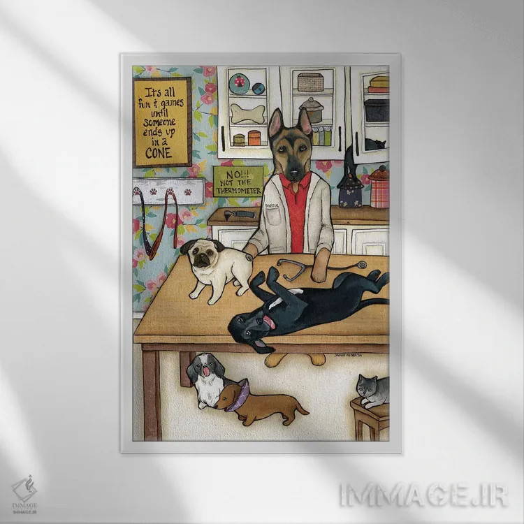 تابلو دکوراتیو داگتور اثر جیمی موراث - نمای قابدار سفید