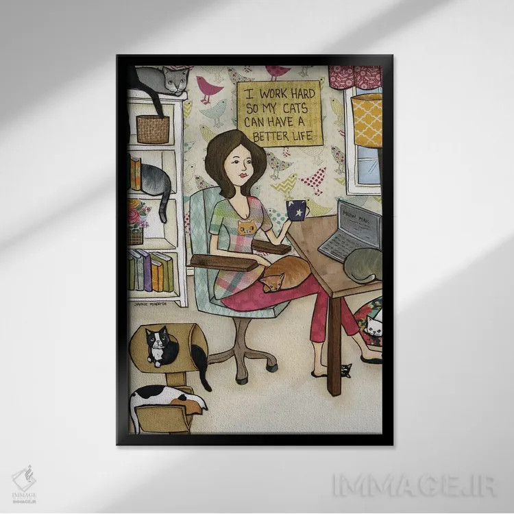 تابلو دکوراتیو زندگی بهتر برای گربه ها اثر جیمی موراث - نمای قابدار مشکی