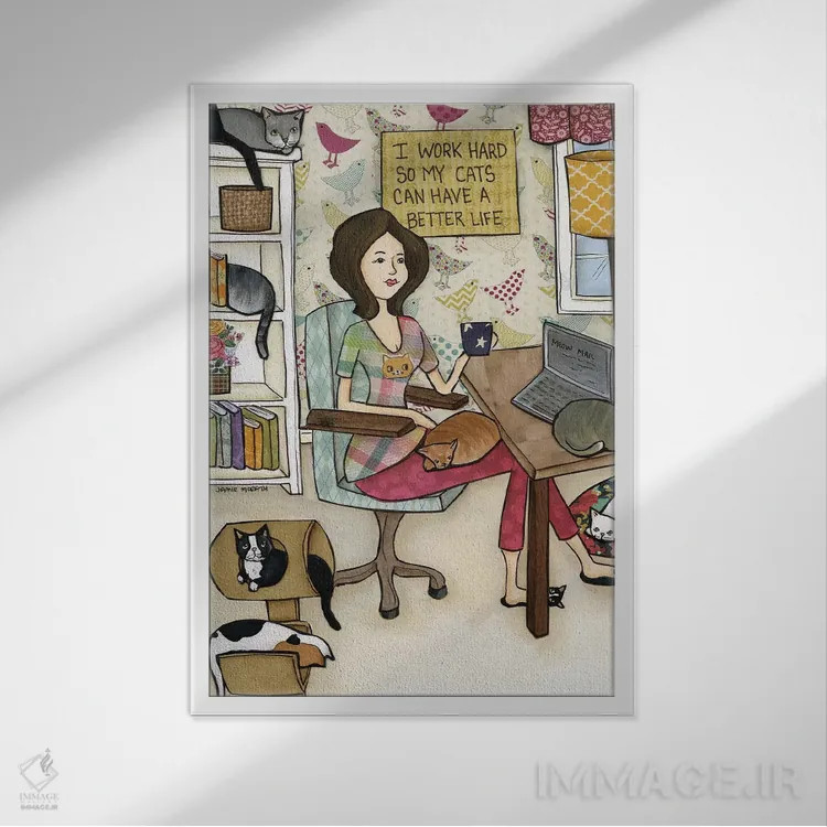تابلو دکوراتیو زندگی بهتر برای گربه ها اثر جیمی موراث - نمای قابدار سفید