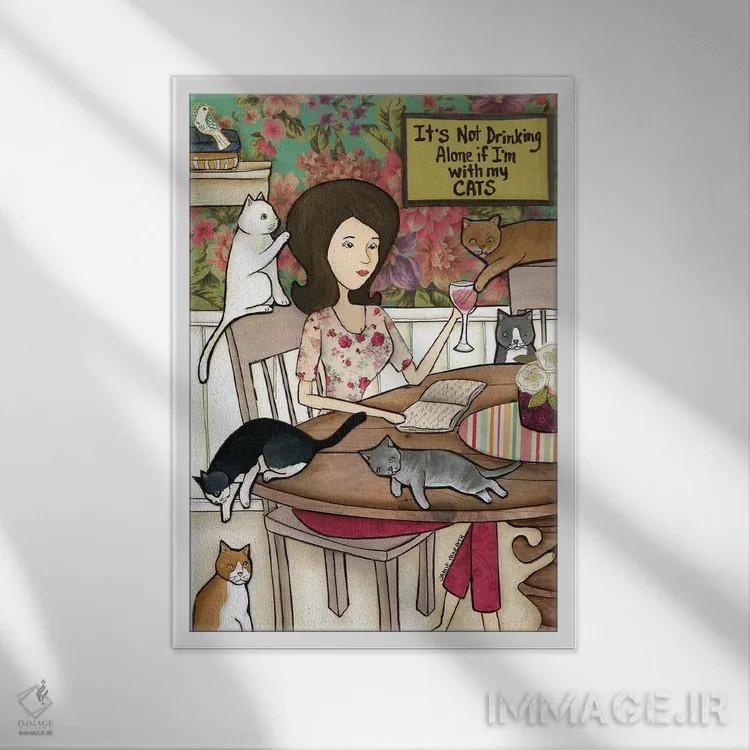 تابلو دکوراتیو با گربه هایم اثر جیمی موراث - نمای قابدار سفید