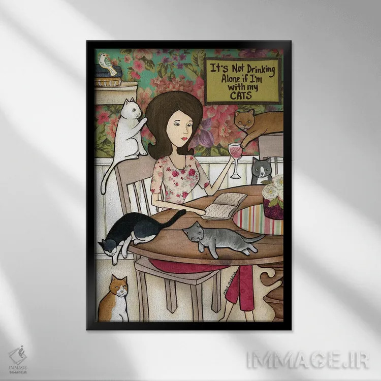 تابلو دکوراتیو با گربه هایم اثر جیمی موراث - نمای قابدار مشکی