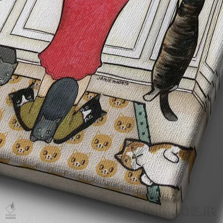 تابلو دکوراتیو به گربه ها غذا بده اثر جیمی موراث - نمای نزدیک بافت بوم