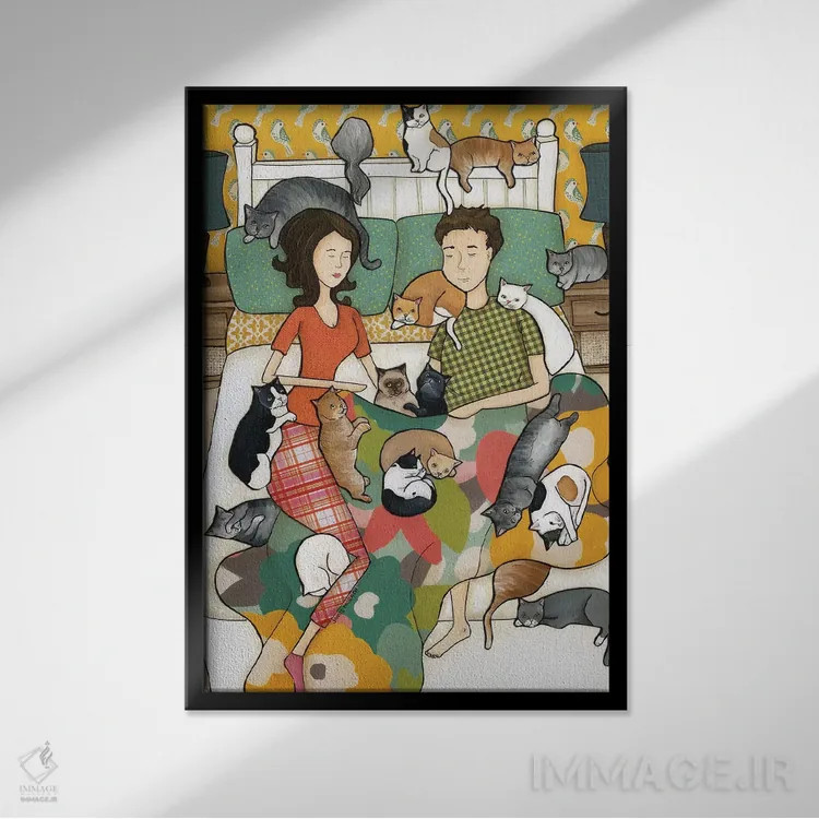 تابلو دکوراتیو خواب کوتاه گربه ای اثر جیمی موراث - نمای قابدار مشکی