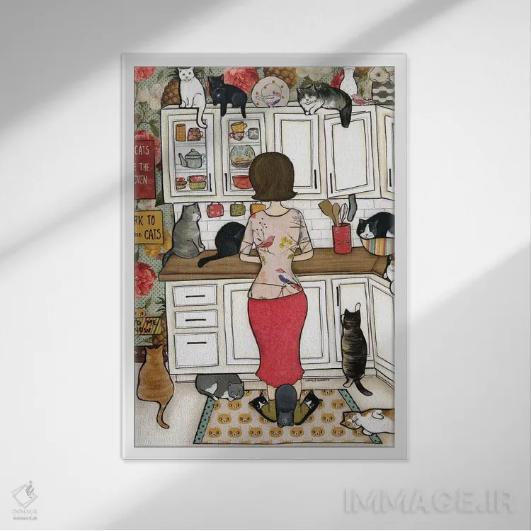 تابلو دکوراتیو به گربه ها غذا بده اثر جیمی موراث - نمای قابدار سفید