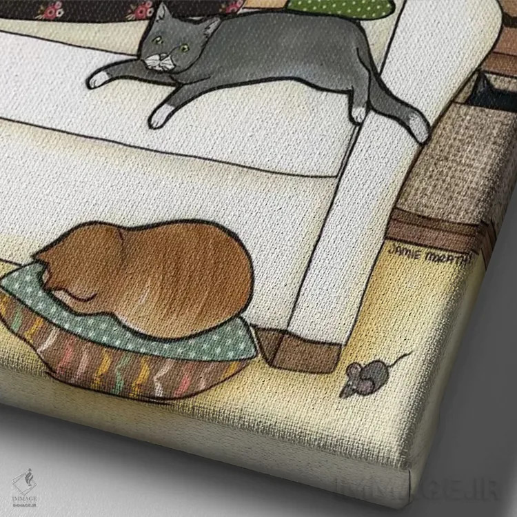 تابلو دکوراتیو سه گربه پیش از این اثر جیمی موراث - نمای نزدیک بافت بوم