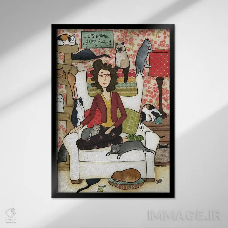 تابلو دکوراتیو سه گربه پیش از این اثر جیمی موراث - نمای قابدار مشکی