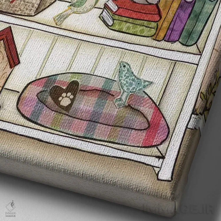 تابلو دکوراتیو من پیشت هستم گربه اثر جیمی موراث - نمای نزدیک بافت بوم