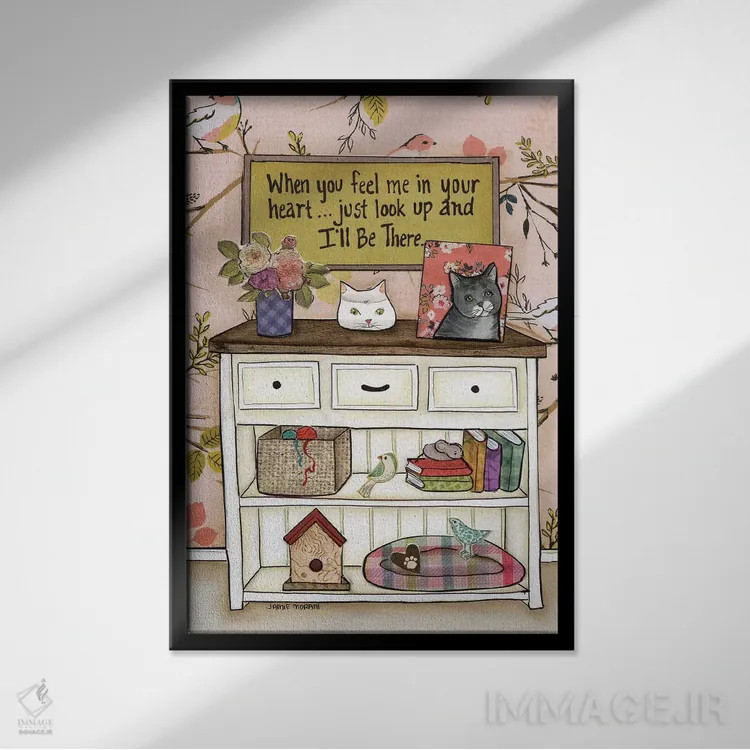 تابلو دکوراتیو من پیشت هستم گربه اثر جیمی موراث - نمای قابدار مشکی