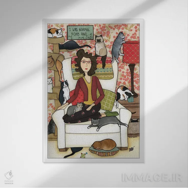 تابلو دکوراتیو سه گربه پیش از این اثر جیمی موراث - نمای قابدار سفید