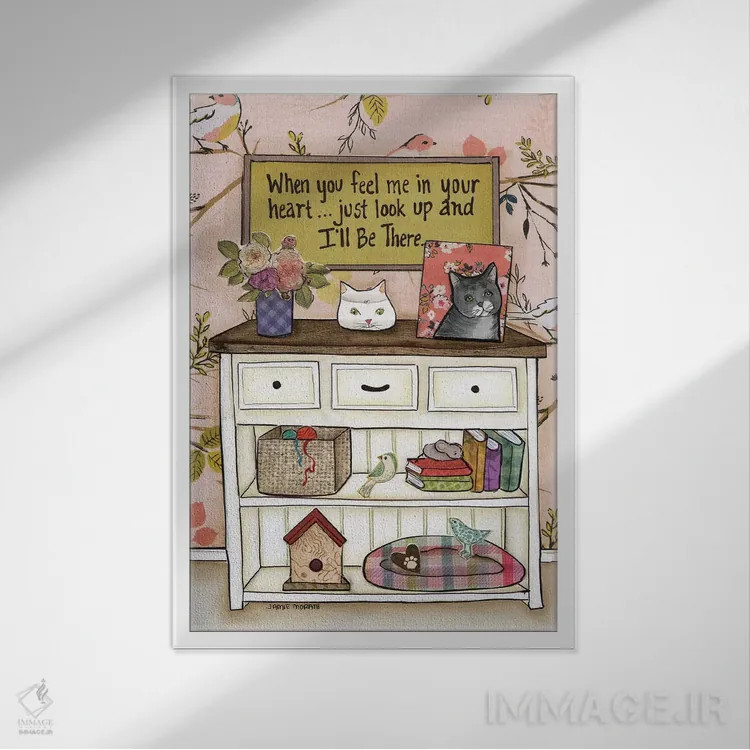 تابلو دکوراتیو من پیشت هستم گربه اثر جیمی موراث - نمای قابدار سفید