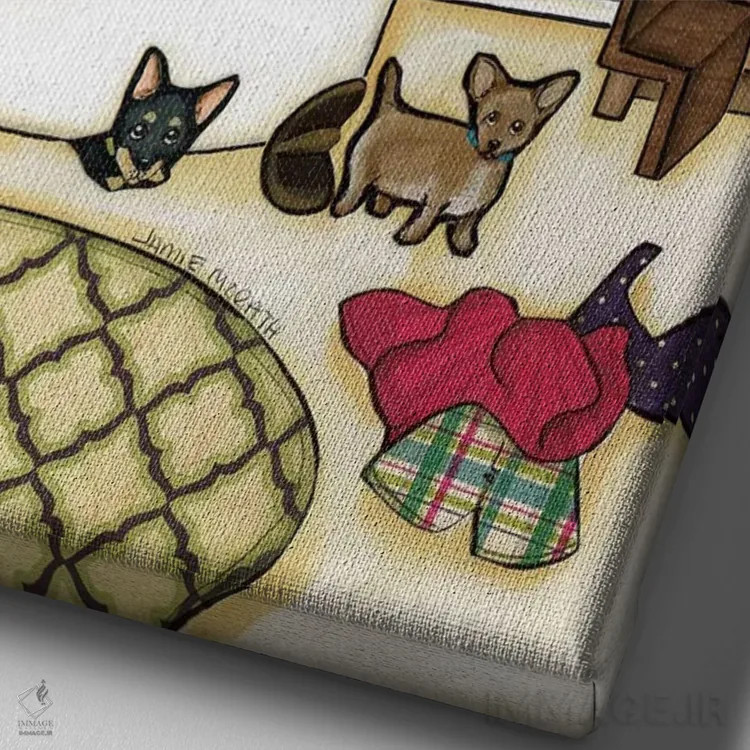 تابلو دکوراتیو حباب های سگ چیواوا اثر جیمی موراث - نمای نزدیک بافت بوم