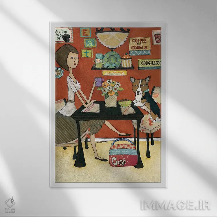 تابلو دکوراتیو کورگی دوست داشتنی اثر جیمی موراث - نمای قابدار سفید