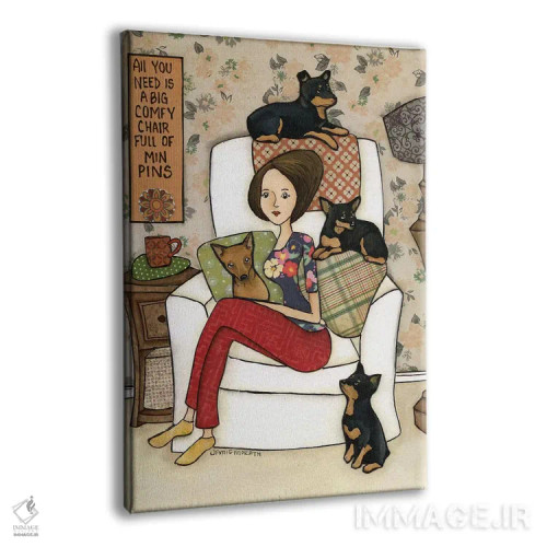 تابلو دکوراتیو صندلی پر از سگ مینیاتوری پینشر اثر جیمی موراث - نمای پرسپکتیو محصول