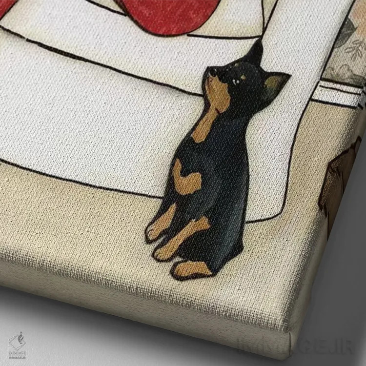 تابلو دکوراتیو صندلی پر از سگ مینیاتوری پینشر اثر جیمی موراث - نمای نزدیک بافت بوم