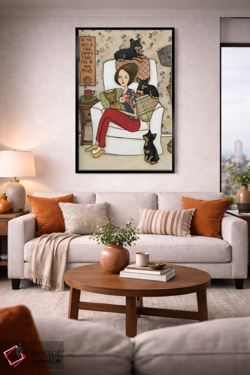 تابلو دکوراتیو صندلی پر از سگ مینیاتوری پینشر اثر جیمی موراث - D2B