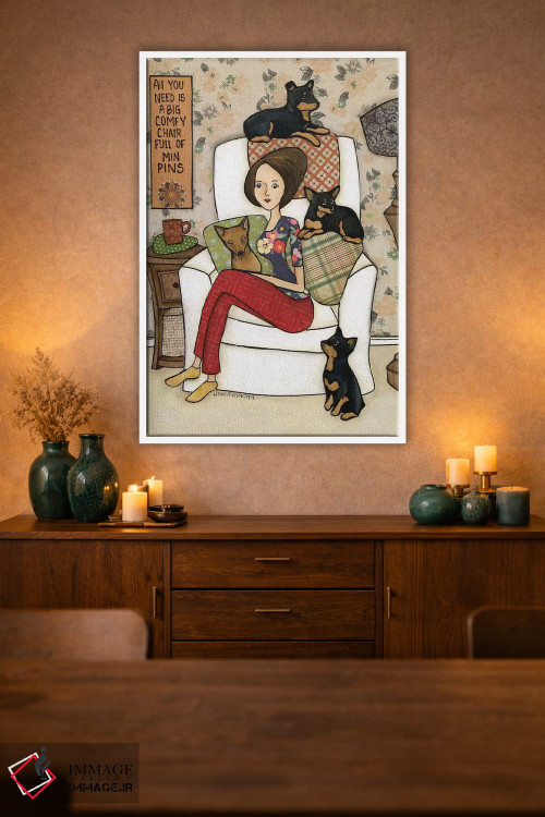 تابلو دکوراتیو صندلی پر از سگ مینیاتوری پینشر اثر جیمی موراث - D1W