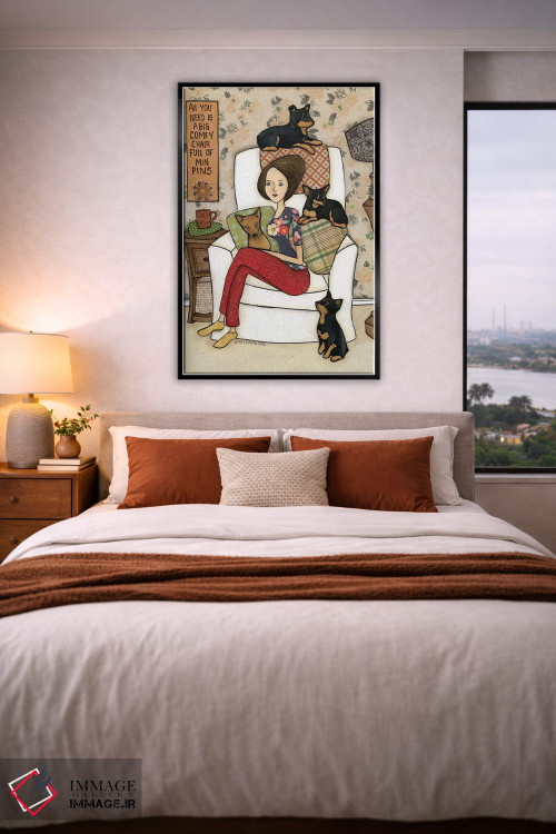 تابلو دکوراتیو صندلی پر از سگ مینیاتوری پینشر اثر جیمی موراث - D3B