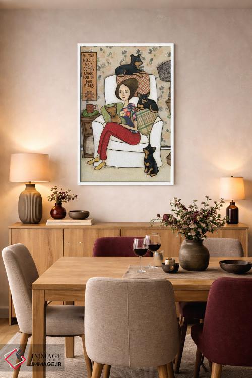 تابلو دکوراتیو صندلی پر از سگ مینیاتوری پینشر اثر جیمی موراث - D5W