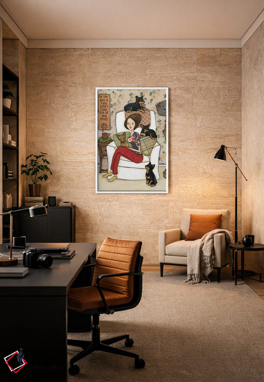 تابلو دکوراتیو صندلی پر از سگ مینیاتوری پینشر اثر جیمی موراث - D4W