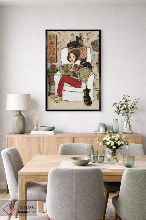 تابلو دکوراتیو صندلی پر از سگ مینیاتوری پینشر اثر جیمی موراث - D6B