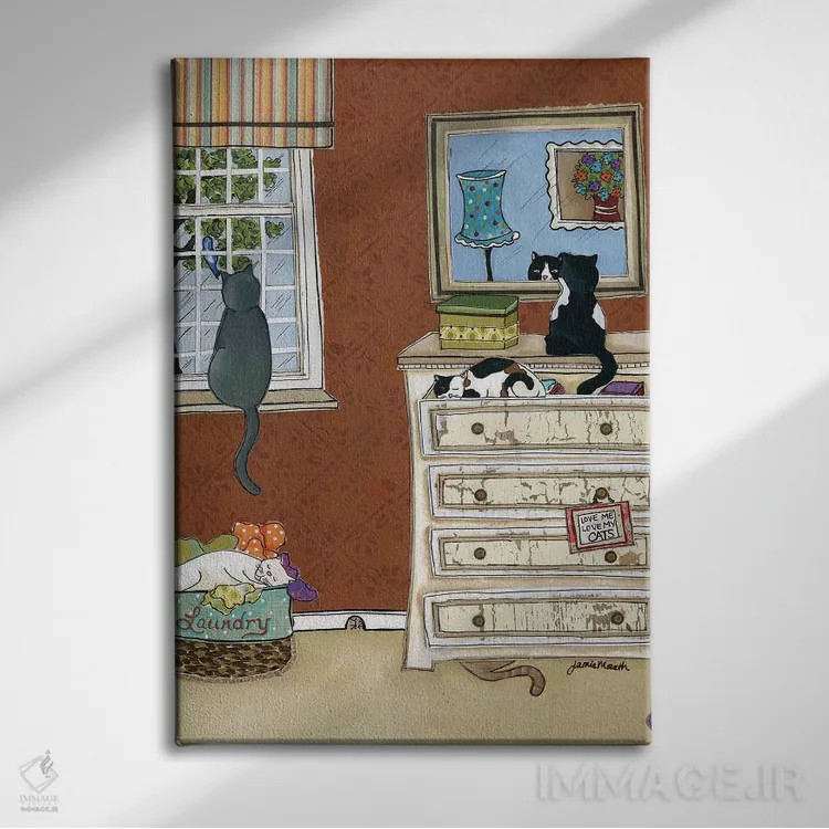 تابلو دکوراتیو مرا دوست بدار، گربه هایم را هم دوست بدار اثر جیمی موراث - نمای روبهرو روی دیوار