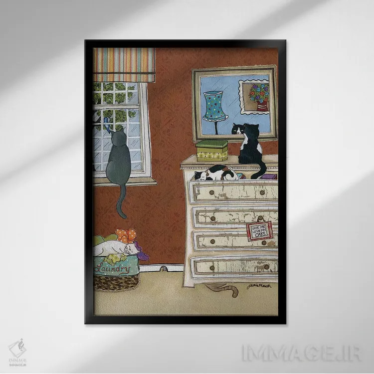 تابلو دکوراتیو مرا دوست بدار، گربه هایم را هم دوست بدار اثر جیمی موراث - نمای قابدار مشکی