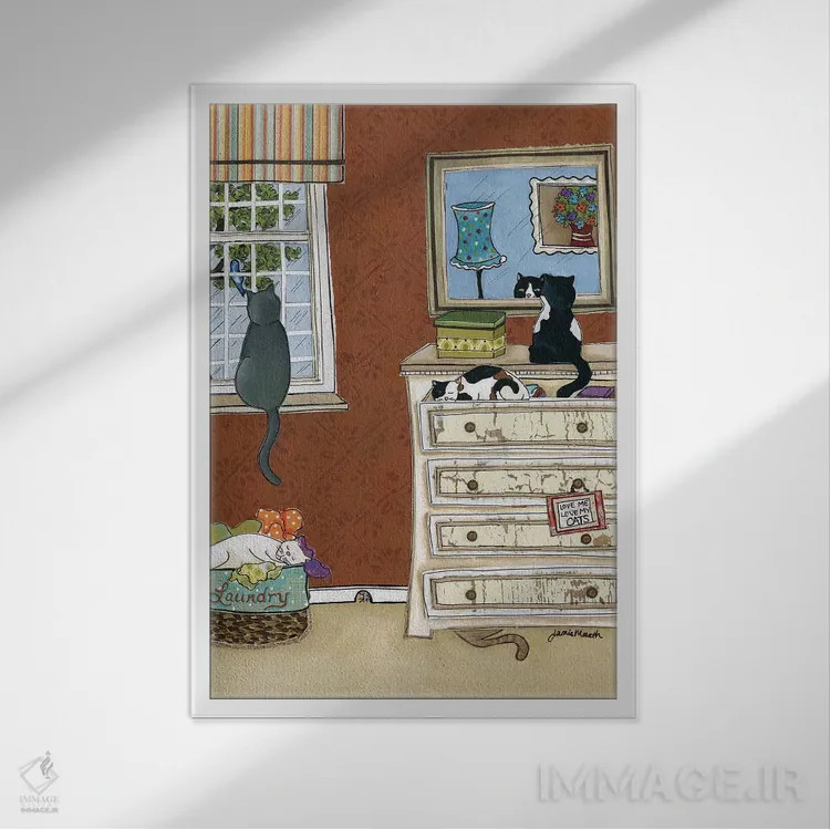 تابلو دکوراتیو مرا دوست بدار، گربه هایم را هم دوست بدار اثر جیمی موراث - نمای قابدار سفید