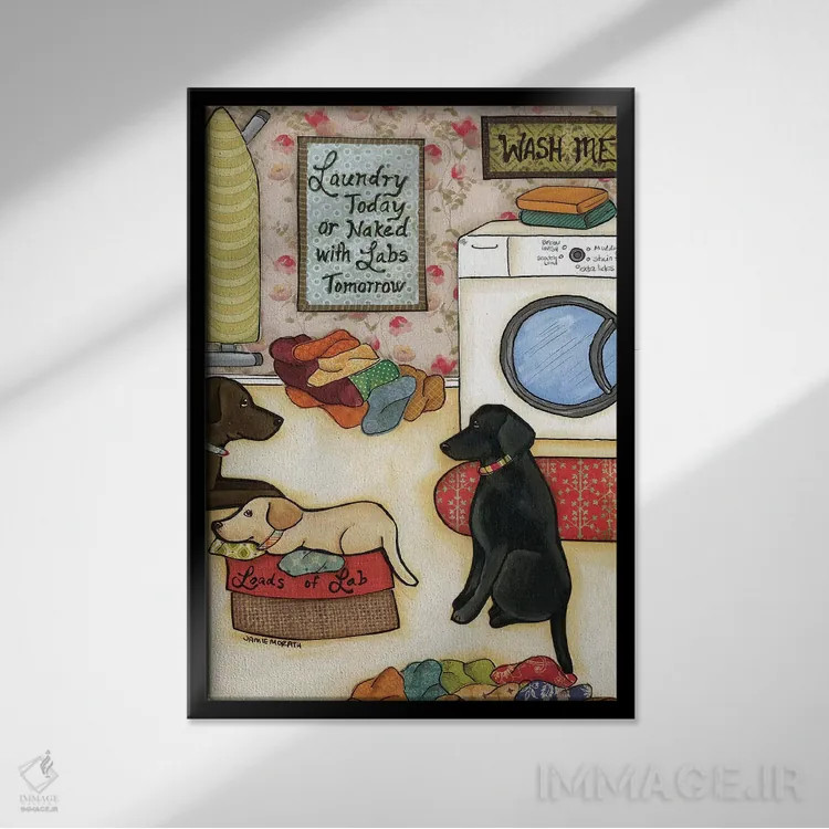 تابلو دکوراتیو لابرادورهای فراوان اثر جیمی موراث - نمای قابدار مشکی