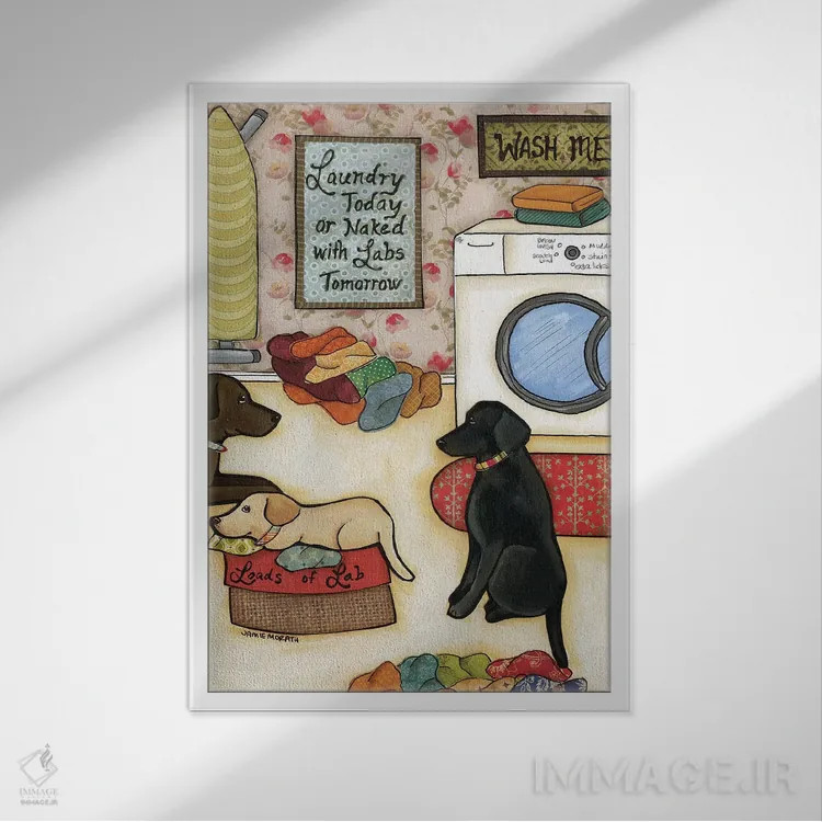 تابلو دکوراتیو لابرادورهای فراوان اثر جیمی موراث - نمای قابدار سفید