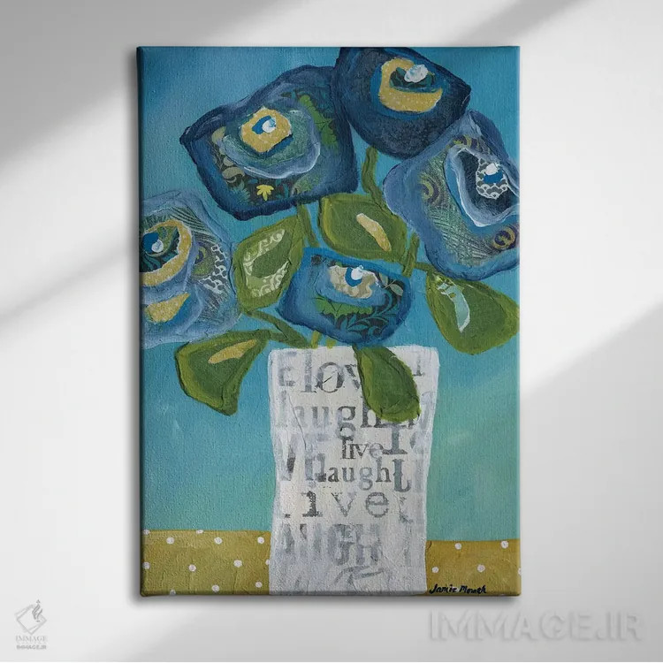 تابلو دکوراتیو زندگی، خنده، عشق در یک گلدان اثر جیمی موراث - نمای روبهرو روی دیوار