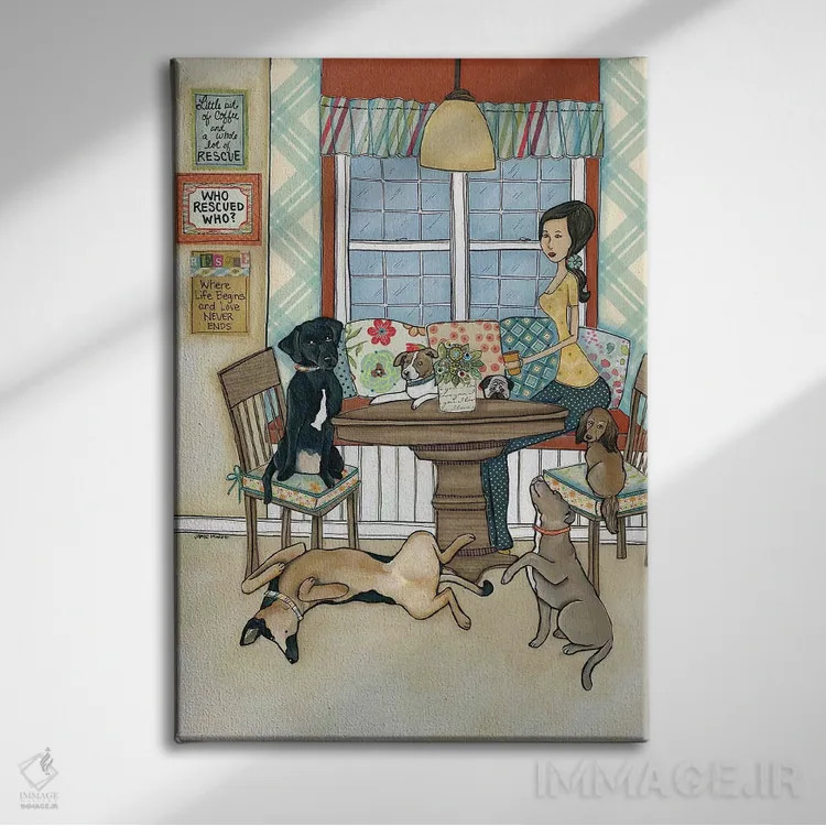 تابلو دکوراتیو قهوه و حیوانات نجات یافته اثر جیمی موراث - نمای روبهرو روی دیوار