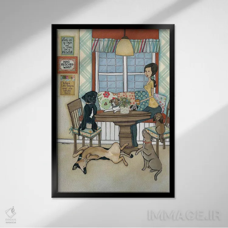 تابلو دکوراتیو قهوه و حیوانات نجات یافته اثر جیمی موراث - نمای قابدار مشکی