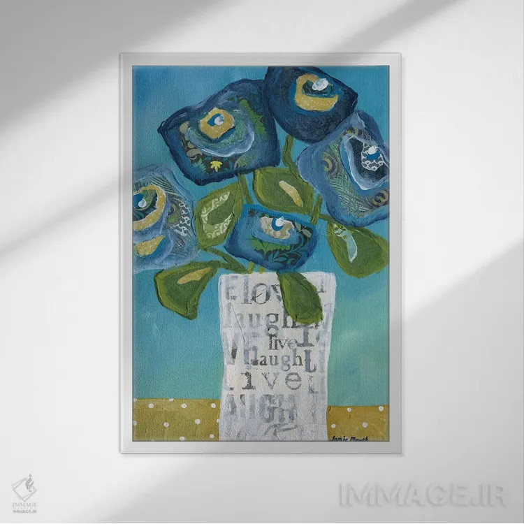 تابلو دکوراتیو زندگی، خنده، عشق در یک گلدان اثر جیمی موراث - نمای قابدار سفید