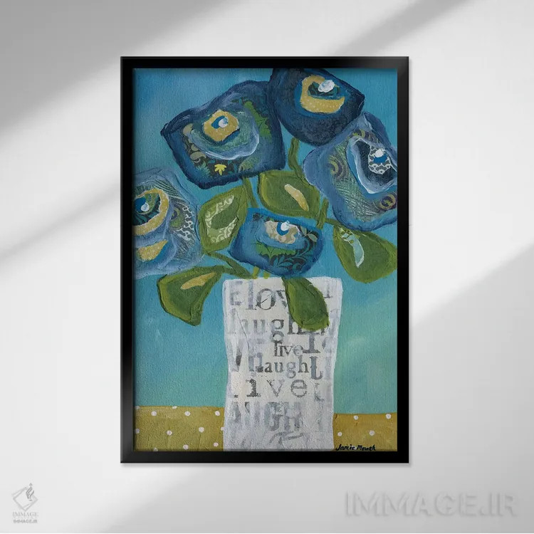 تابلو دکوراتیو زندگی، خنده، عشق در یک گلدان اثر جیمی موراث - نمای قابدار مشکی